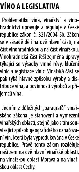 V no a legislativa Problematiku v na, vina stv  a vinohradnictv  upravuje a reguluje v  esk  republice z kon    321 2   