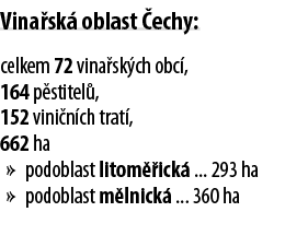 Vina sk  oblast  echy: celkem 72 vina sk ch obc , 164 p stitel , 152 vini n ch trat , 662 ha   podoblast litom  ick     