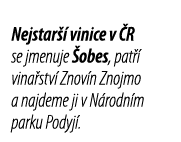 Nejstar   vinice v  R se jmenuje  obes, pat   vina stv  Znov n Znojmo a najdeme ji v N rodn m parku Podyj  