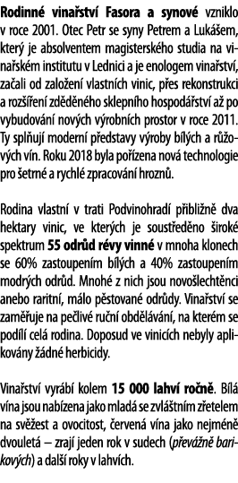 Rodinn  vina stv  Fasora a synov  vzniklo v roce 2001  Otec Petr se syny Petrem a Luk  em, kter  je absolventem magis   