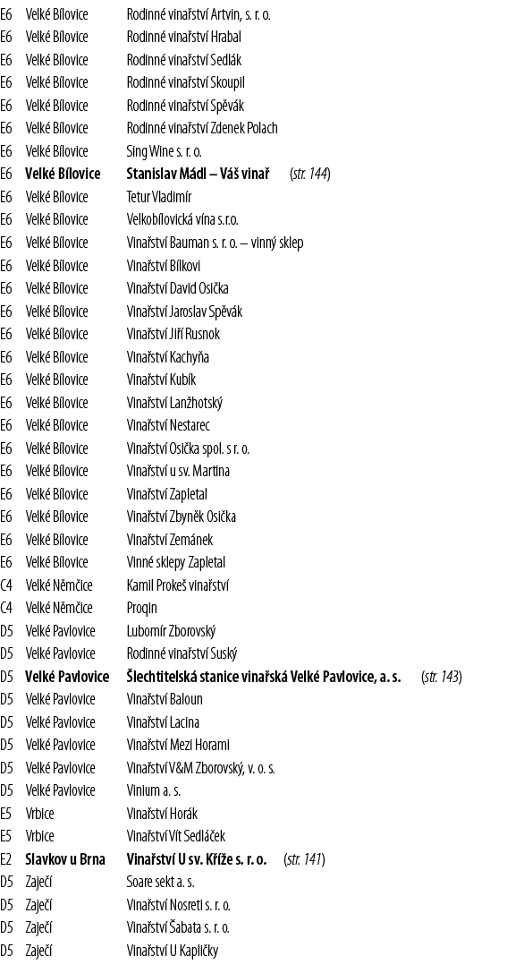 E6,Velk  B lovice,Rodinn  vina stv  Artvin, s  r  o ,,E6,Velk  B lovice,Rodinn  vina stv  Hrabal,,E6,Velk  B lovice,R   