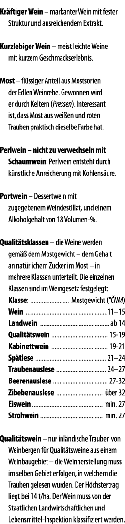 Kr ftiger Wein   markanter Wein mit fester Struktur und ausreichendem Extrakt  Kurzlebiger Wein   meist leichte Weine   