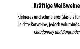 Kr ftige Wei weine Kleineres und schmaleres Glas als f r leichte Rotweine, jedoch volumin s  Chardonnay und Burgunder 