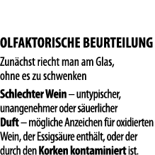  OLFAKTORISCHE BEURTEILUNG Zun chst riecht man am Glas, ohne es zu schwenken Schlechter Wein   untypischer, unangeneh   