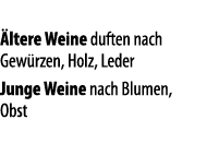   ltere Weine duften nach Gew rzen, Holz, Leder Junge Weine nach Blumen, Obst 