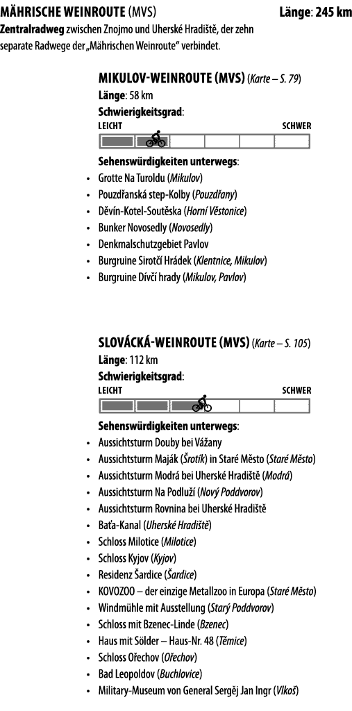 M HRISCHE WEINROUTE (mvs) L nge: 245 km Zentralradweg zwischen Znojmo und Uhersk  Hradi t , der zehn separate Radwege   