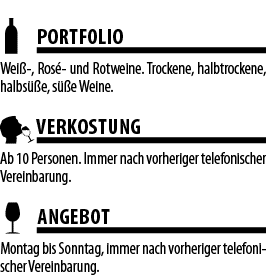  PORTFOLIO Wei -, Ros - und Rotweine  Trockene, halbtrockene, halbs  e, s  e Weine   VERKOSTUNG Ab 10 Personen  Immer   