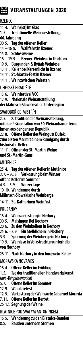  VERANSTALTUNGEN 2020 Bzenec 11  4  Wein (ist) im Glas  1  5  Traditionelle Weinausstellung, 66  Jahrgang 30  5  Tag    