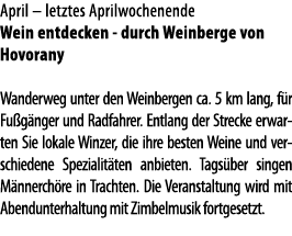 April   letztes Aprilwochenende  Wein entdecken - durch Weinberge von Hovorany Wanderweg unter den Weinbergen ca  5 k   