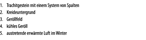 Trachitgestein mit einem System von Spalten Kreideuntergrund Ger llfeld k hles Ger ll austretende erw rmte Luft im Wi   