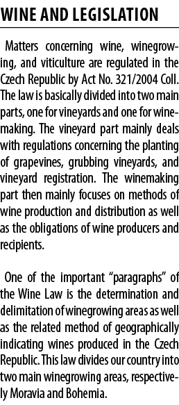 WINE AND LEGISLATION Matters concerning wine, winegrowing, and viticulture are regulated in the Czech Republic by Act   