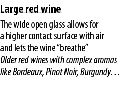 Large red wine The wide open glass allows for a higher contact surface with air and lets the wine  breathe  Older red   