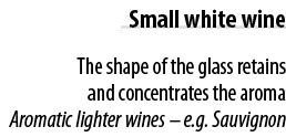 Small white wine The shape of the glass retains and concentrates the aroma Aromatic lighter wines   e g  Sauvignon 