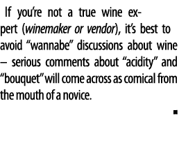 If you re not a true wine expert (winemaker or vendor), it s best to avoid  wannabe  discussions about wine   serious   
