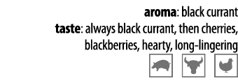 aroma: black currant taste: always black currant, then cherries, blackberries, hearty, long-lingering  