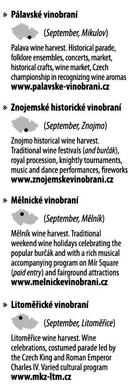   P lavsk  vinobran    (September, Mikulov) Palava wine harvest  Historical parade, folklore ensembles, concerts, mar   