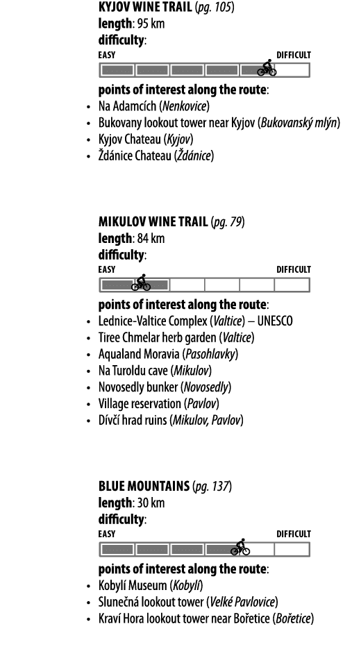 KYJOV WINE TRAIL (pg  105) length: 95 km difficulty:  points of interest along the route:   Na Adamc ch (Nenkovice)     