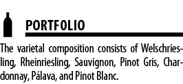 PORTFOLIO The varietal composition consists of Welschriesling, Rheinriesling, Sauvignon, Pinot Gris, Chardonnay, P l   
